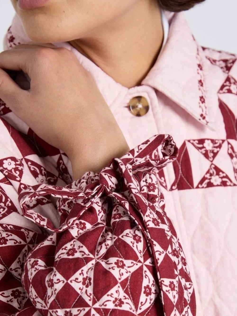 Damson Madder Quilted Pink Patchwork Belted cotton coat UK size 18 - Picture 3 of 3